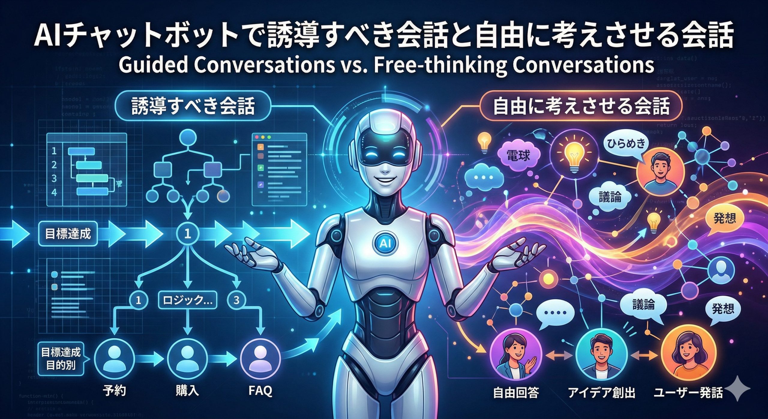 AIチャットボットで誘導すべき会話と自由に考えさせる会話